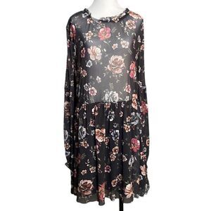 Eyeshadow Sheer Floral Mesh Long Sleeve Dress